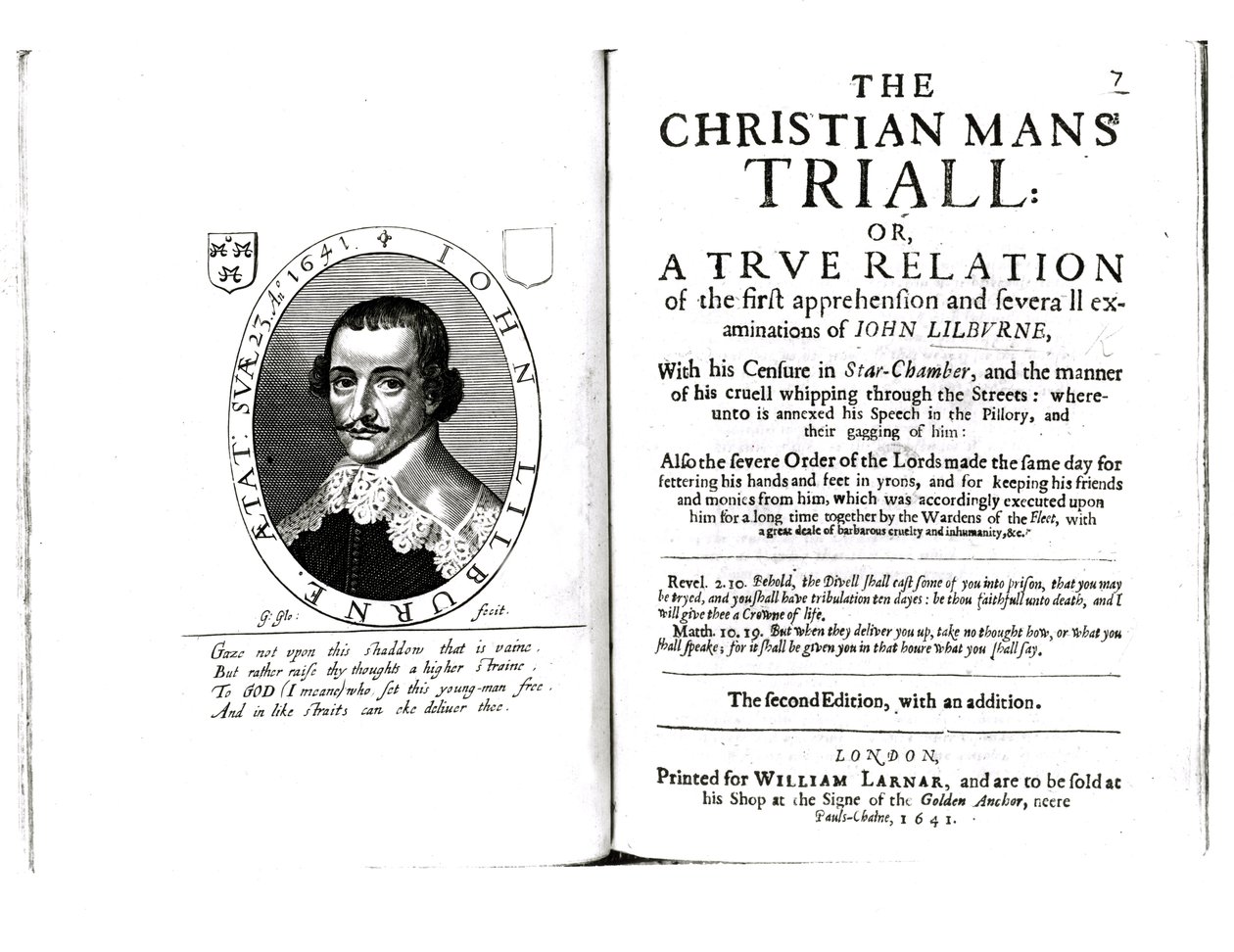 Frontispice til The Christian Mans Trial af John Lilburne (ca. 1614-57) 1641 af English School