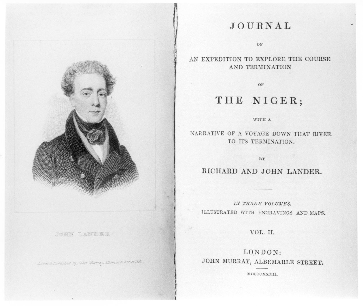 Frontispice til bind 2 af Journal of an Expedition to Explore the Course and Termination of The Niger af Richard og John Lander, udgivet 1832 af English School