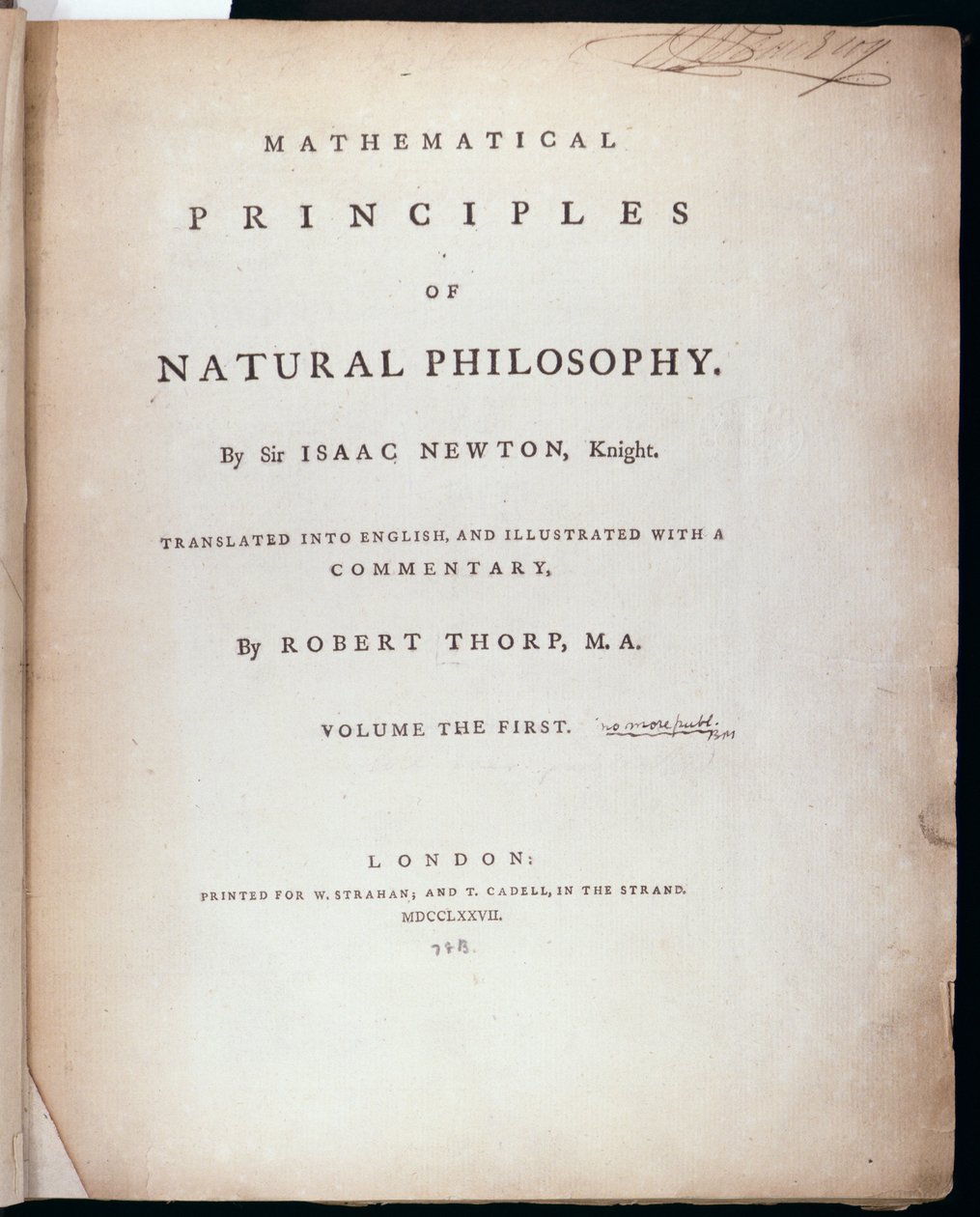 Frontispice til bind I af The Mathematical Principles of Natural Philosophy af Sir Isaac Newton (1642-1727) 1777 af English School