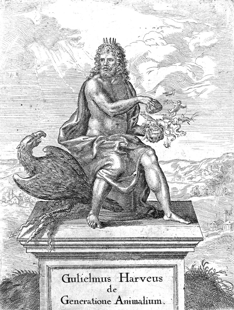 Frontispice til William Harveys The Generation of Animals udgivet i 1651 af English School