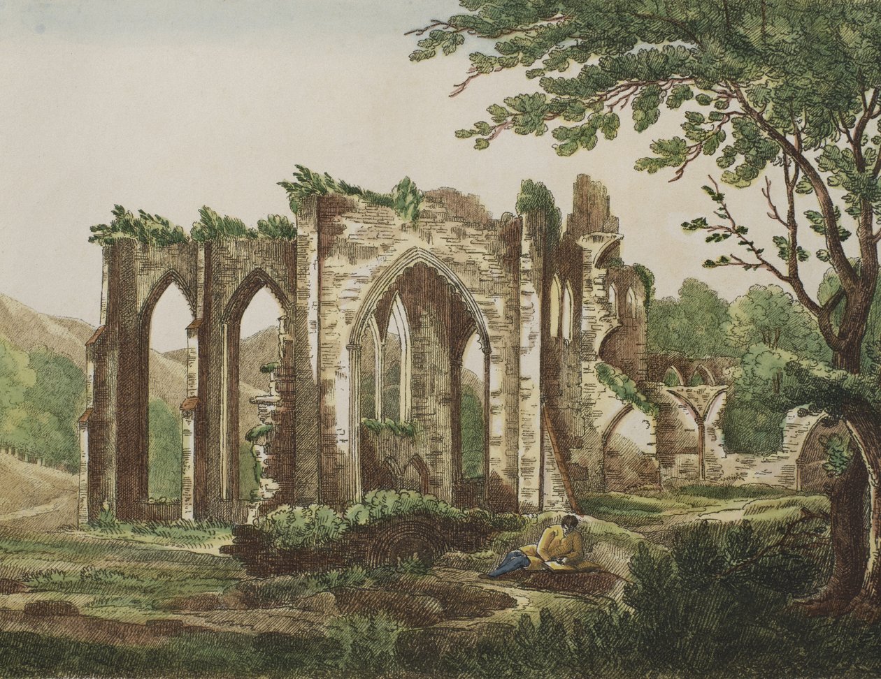Furness Abbey, Lancashire, 1810 (farvegravering) af English School
