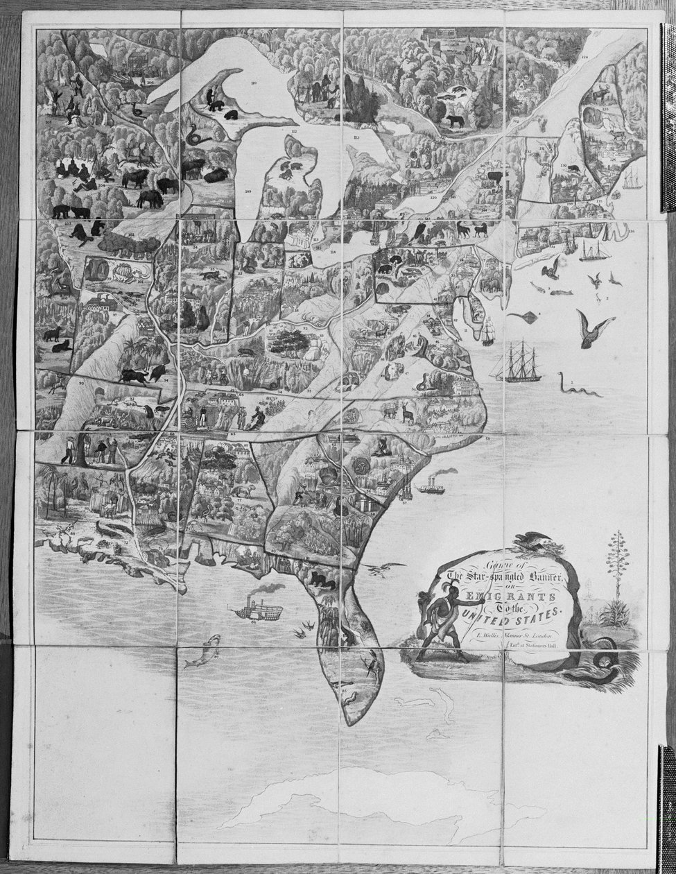 Game of the Star-Spangled Banner eller Emigranter til USA, ca. 1840 af English School