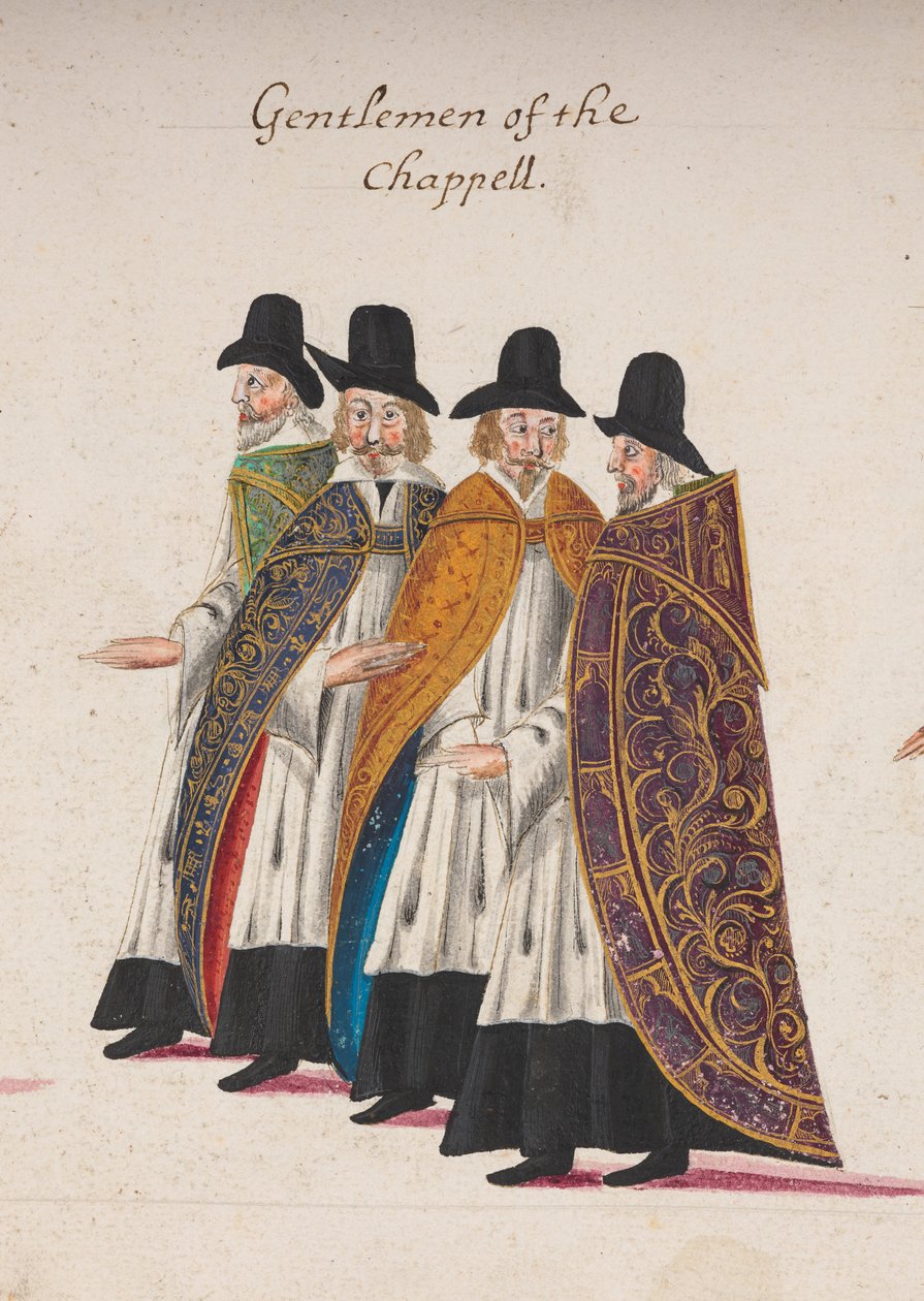 Gentlemen of the Chappell, detalje af en del af begravelsesoptoget af dronning Elizabeth I til Westminster Abbey, 28. april 1603 af English School