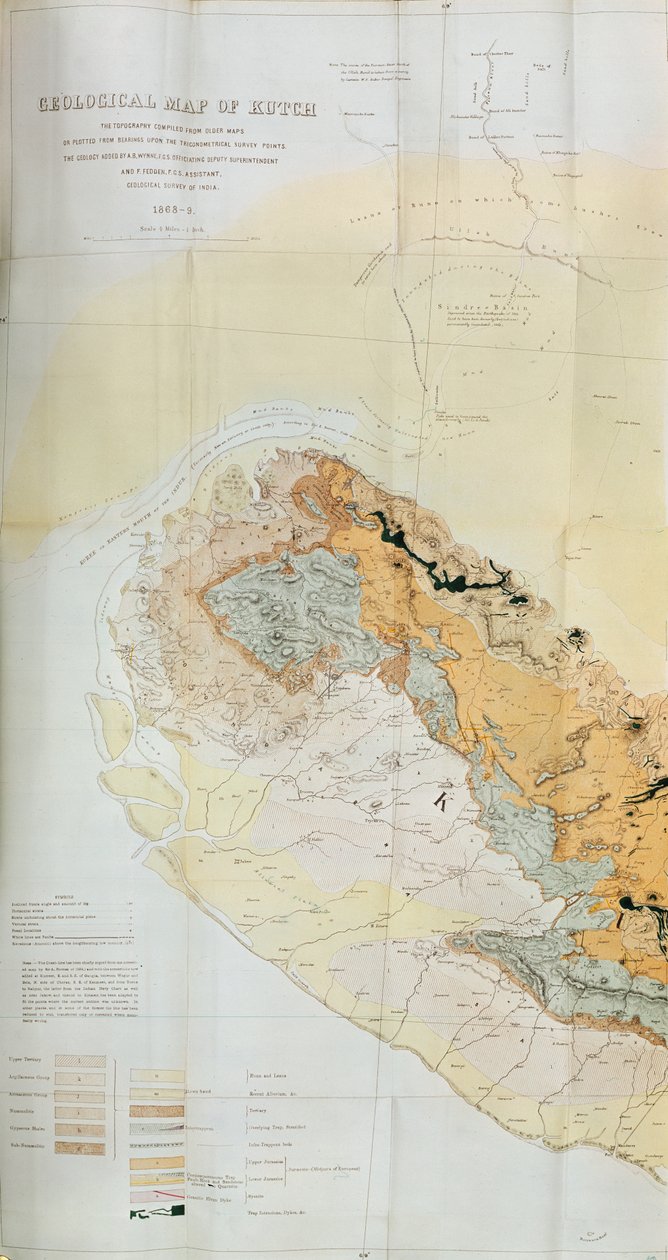 Geologisk kort over Kutch-regionen i Indien, Indiens geologiske undersøgelse 1868-69 af English School