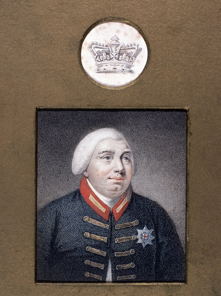 George III (1738-1820) i Windsor Uniform, ca. 1790 (farvet stiplet gravering) af English School