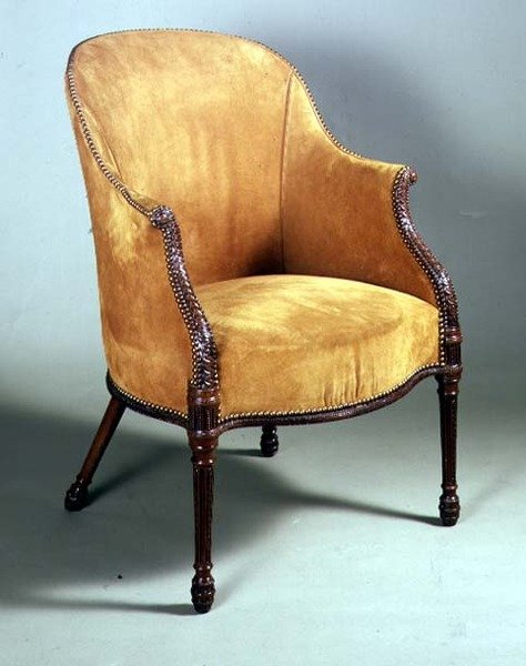 George III bergere stol, slutningen af det 18. århundrede (mahogni og polstring) af English School