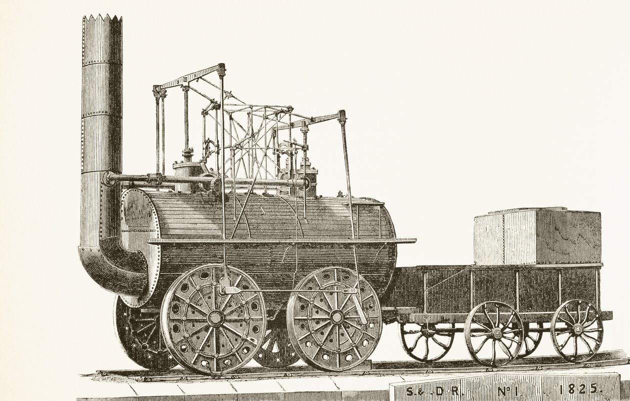 George Stephensons tog fra 1825, fra The National and Domestic History of England af William Hickman Smith Aubrey (1858-1916) udgivet London, ca. 1890 af English School
