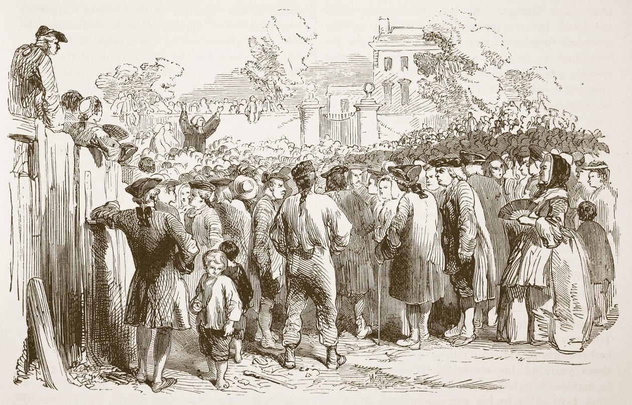 George Whitefield Preaching, illustration fra Cassells Illustrated History of England (sepiafoto) af English School