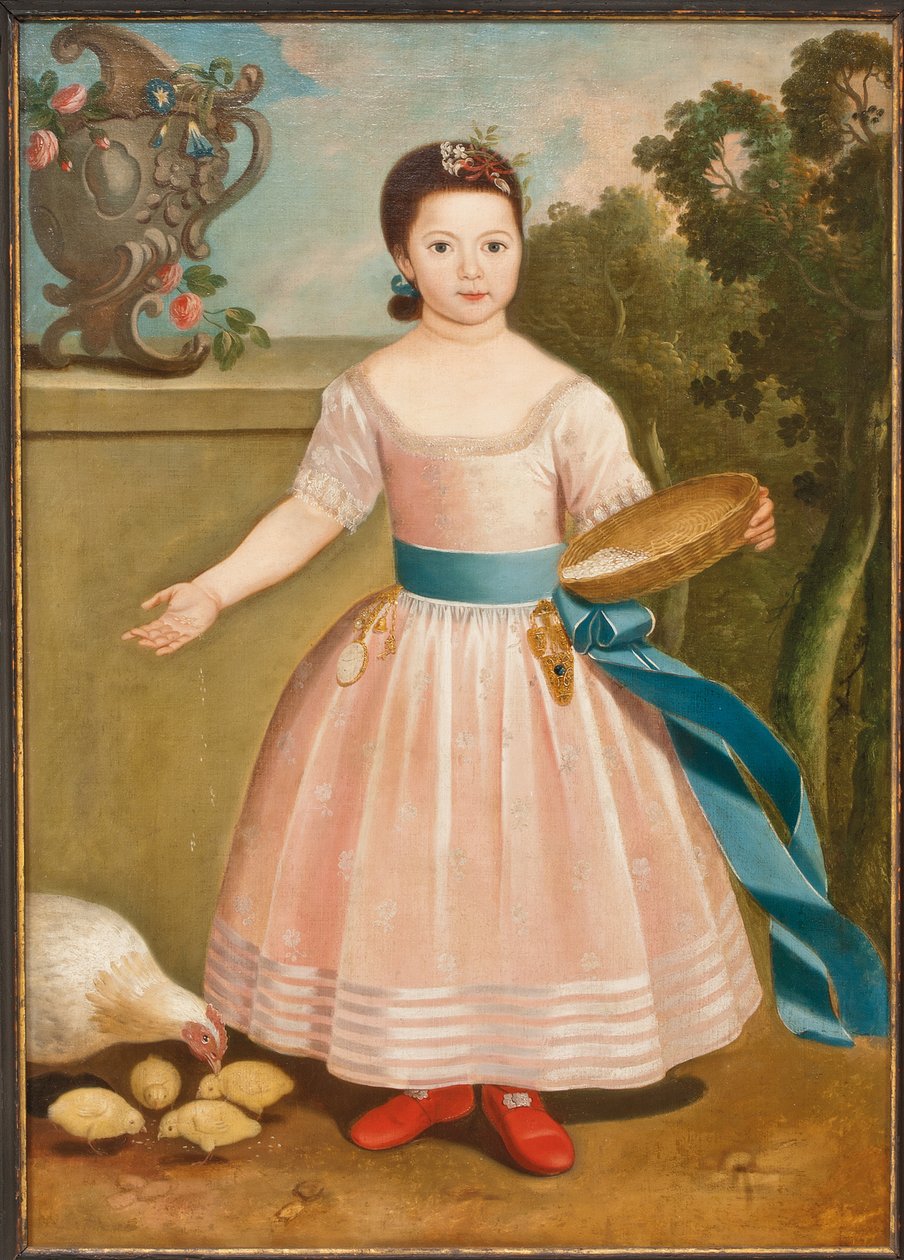 Pige fodrer høns, ca. 1811-20 af English School
