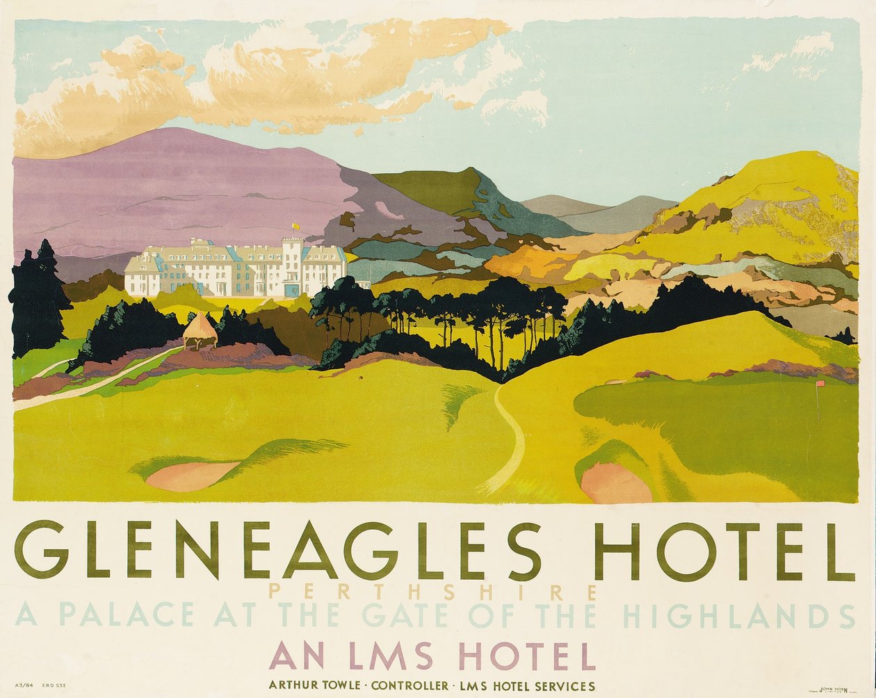 Gleneagles Hotel, poster advertising the LMS, 1924dani af English School