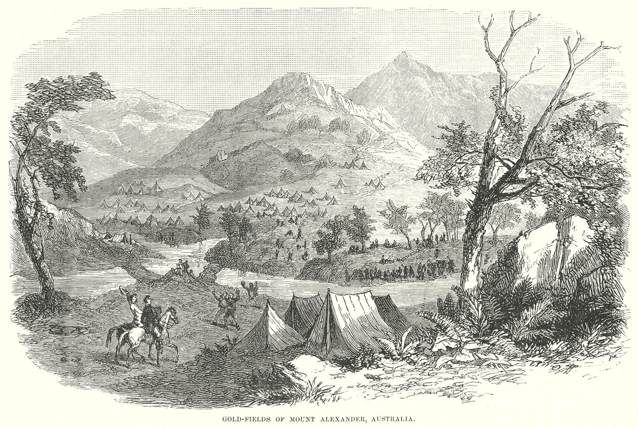 Guldfelter ved Mount Alexander, Australien (kobberstik) af English School