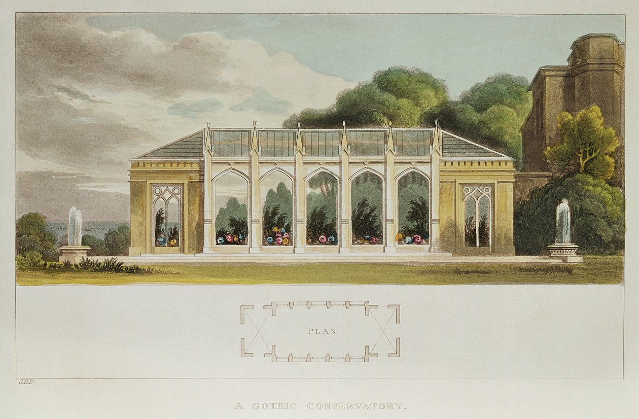 Gotisk konservatorium, 1832 (farvegravering) af English School