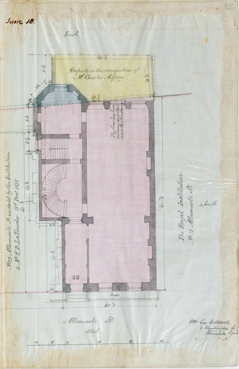 Grundplan over den kongelige institutions lejemål, 1863 (pen & blæk og wc på papir) af English School