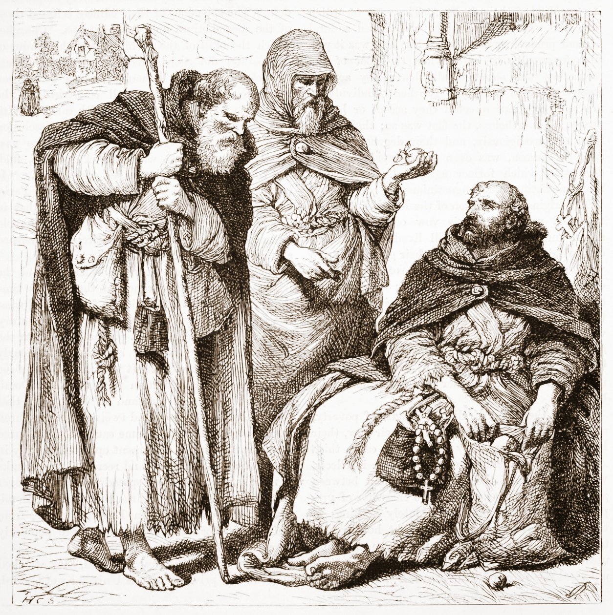 Group of Mendicant Friars, illustration fra The History of Protestantism af James Aitken Wylie (1808-1890), pub. 1878 af English School