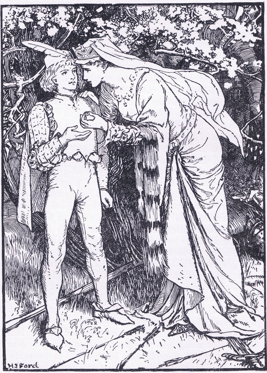 Guenevere sender sin side til Lancelot for at få hjælp, illustration fra 
