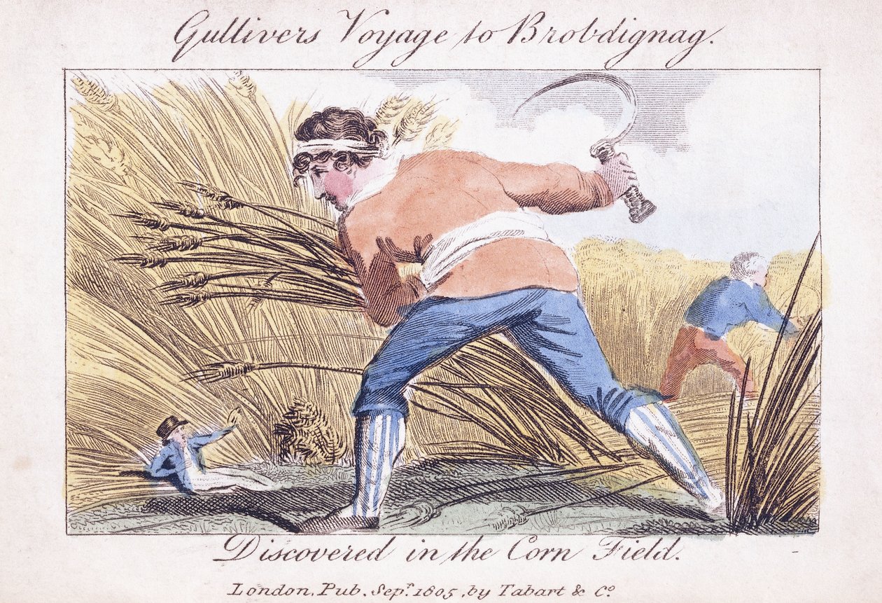 Gullivers rejse til Brobdingnag, opdaget i kornmarken, 1805 af English School