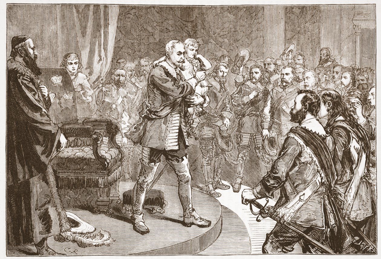 Gustavus Adolphus tager afsked med staterne, illustration fra The History of Protestantism af James Aitken Wylie (1808-1890), pub. 1878 af English School