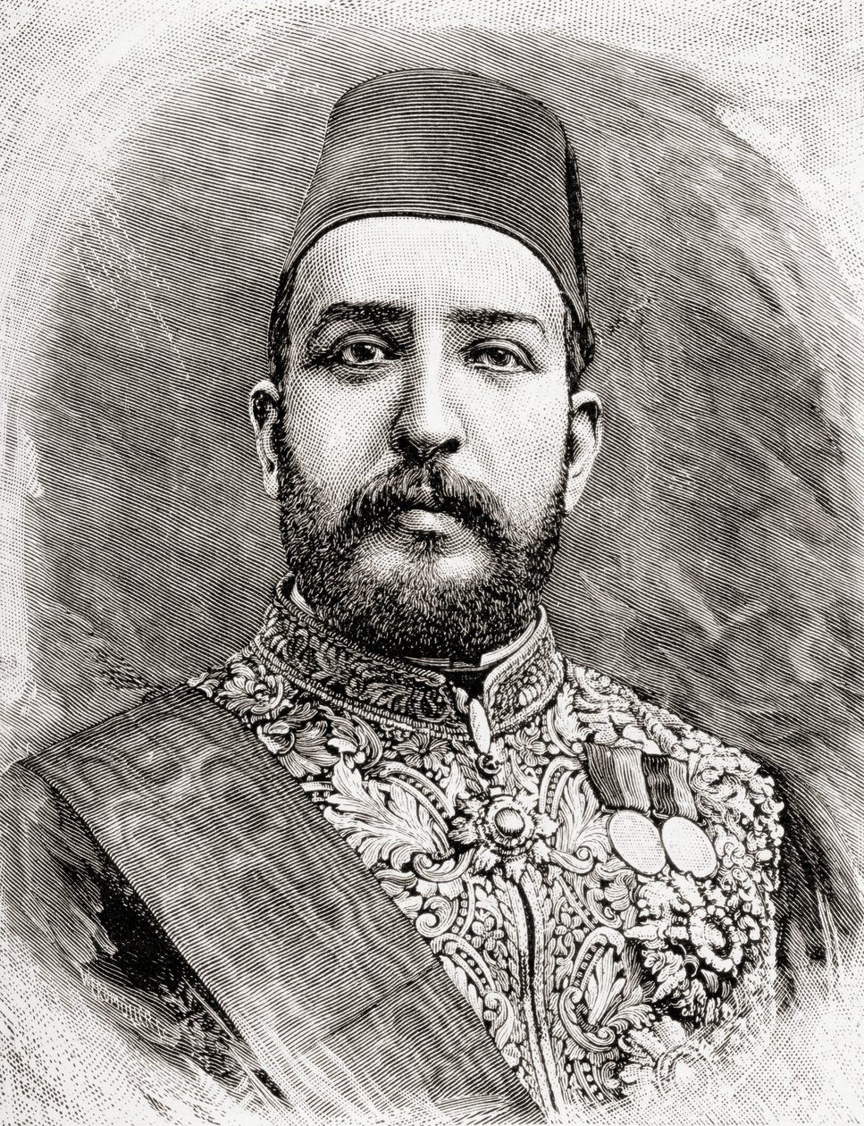 HH Muhammad Tewfik Pasha, Tawfik af Egypten, 1890 (trægravering) af English School