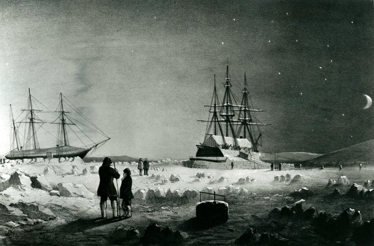 HMS Assistance og Pioneer in Winter Quarter returnerer dagslys af English School