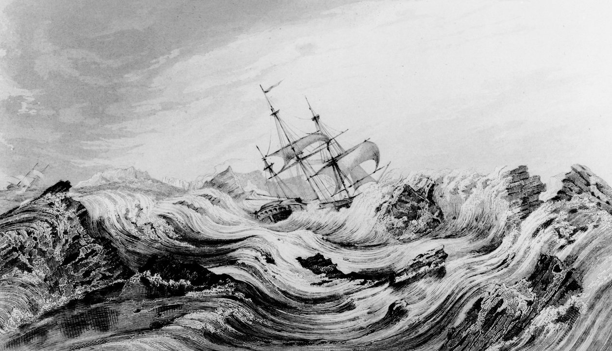 HMS Dorothea under kommando af David Buchan kørt ind i arktisk is af English School