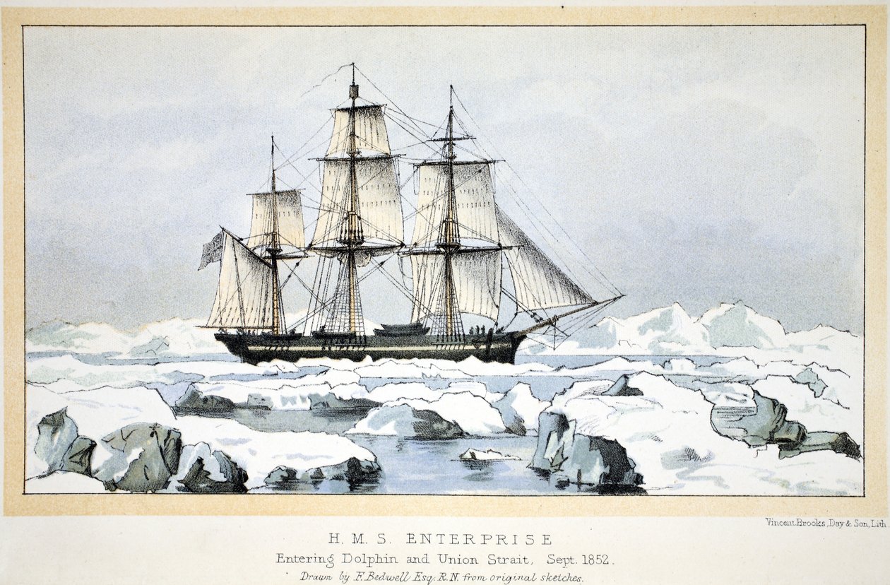 HMS Enterprise på vej ind i Dolphin and Union Strait, september 1852 af English School