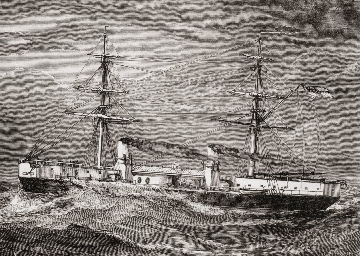 HMS Inflexible, Invincible Class Battlecruiser fra British Royal Navy, illustration fra 