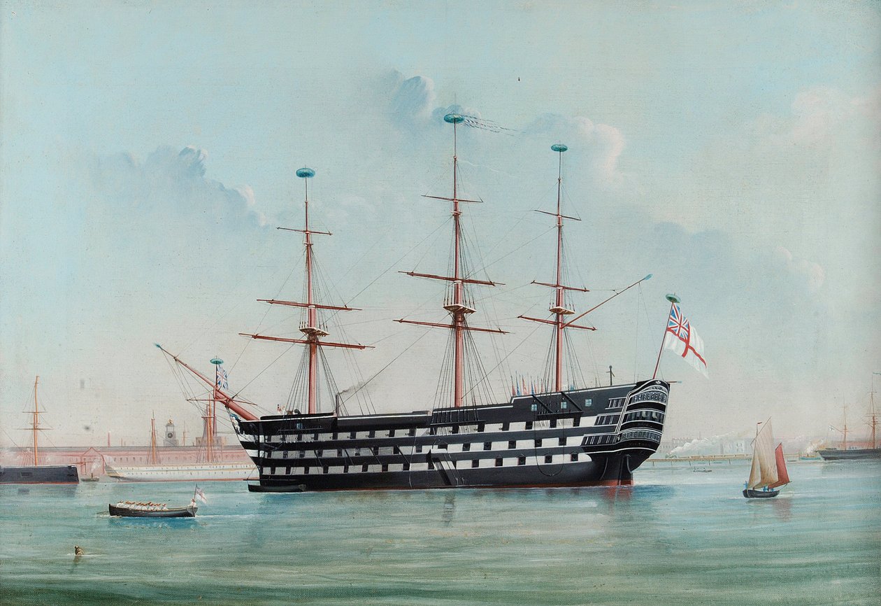 HMS Victory i Portsmouth Harbour, ca. 1860 af English School