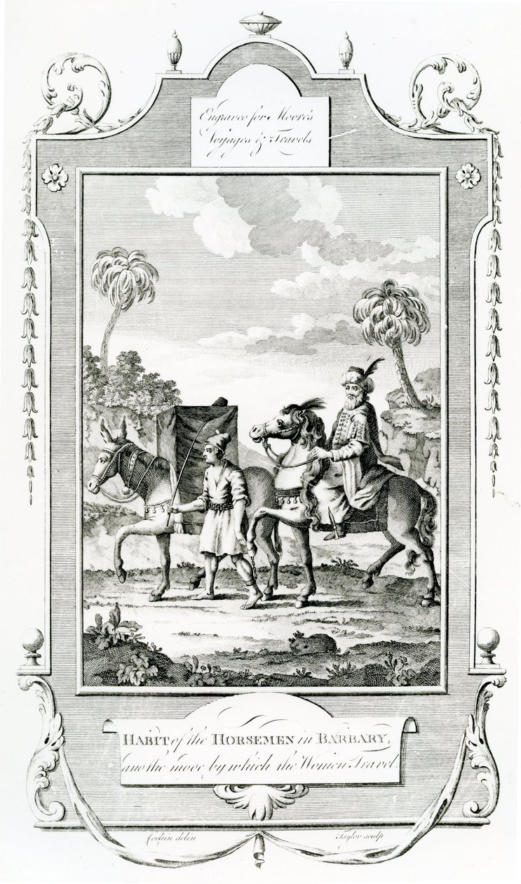 Habit of the Horsemen in Barbary, illustration taget fra Moores Voyages and Travels, af English School