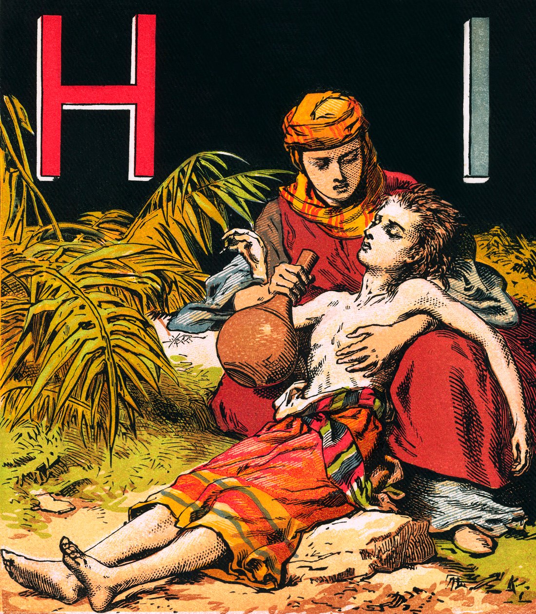 Hagar og Ismael (farvelitografi) af English School
