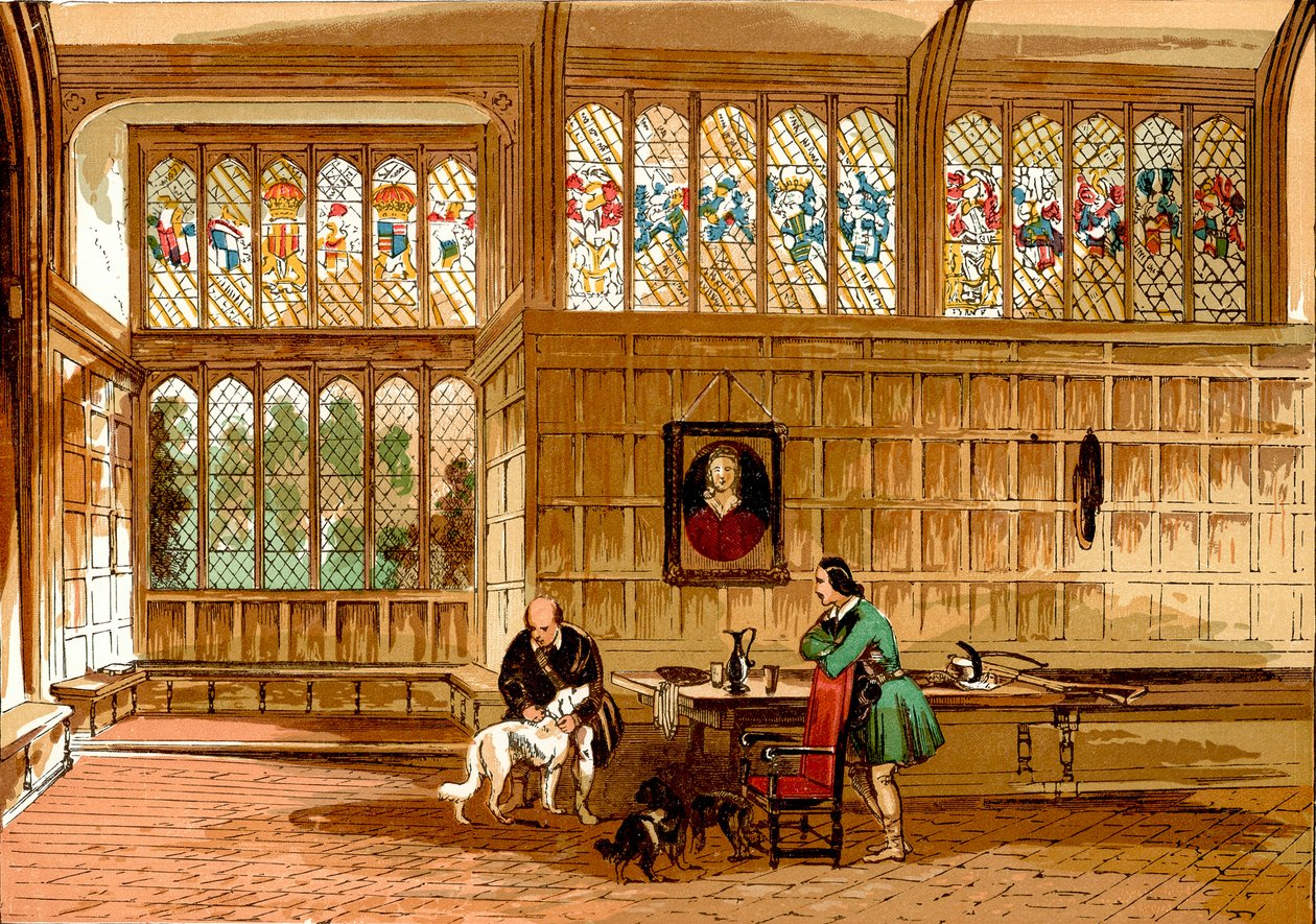 Hallen i Ockwells, Berkshire (koloreret stik) af English School