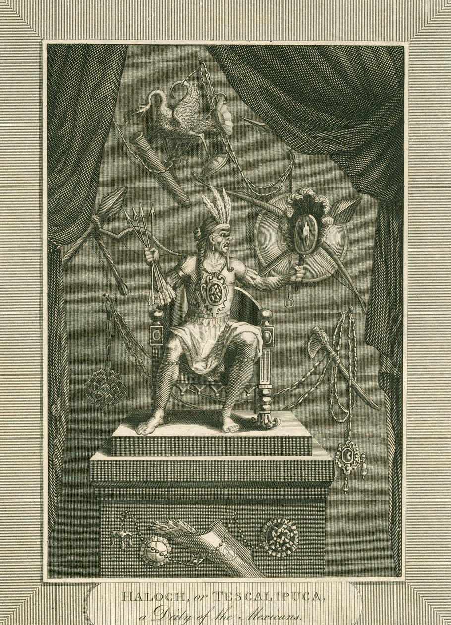 Haloch, eller Tescalipuca, en mexicanernes guddom, illustration fra The World: eller universets nuværende tilstand, der er en generel og komplet samling af moderne rejser og rejser, af Cavendish af English School