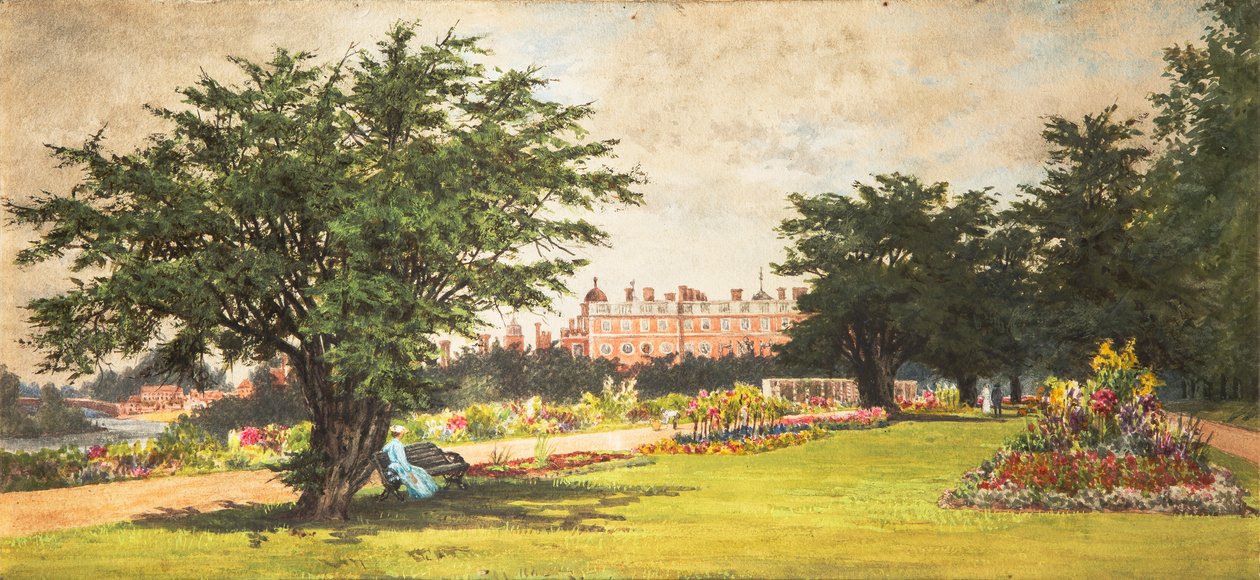 Hampton Court Gardens, ca. 1910 (akvarel på papir) af English School