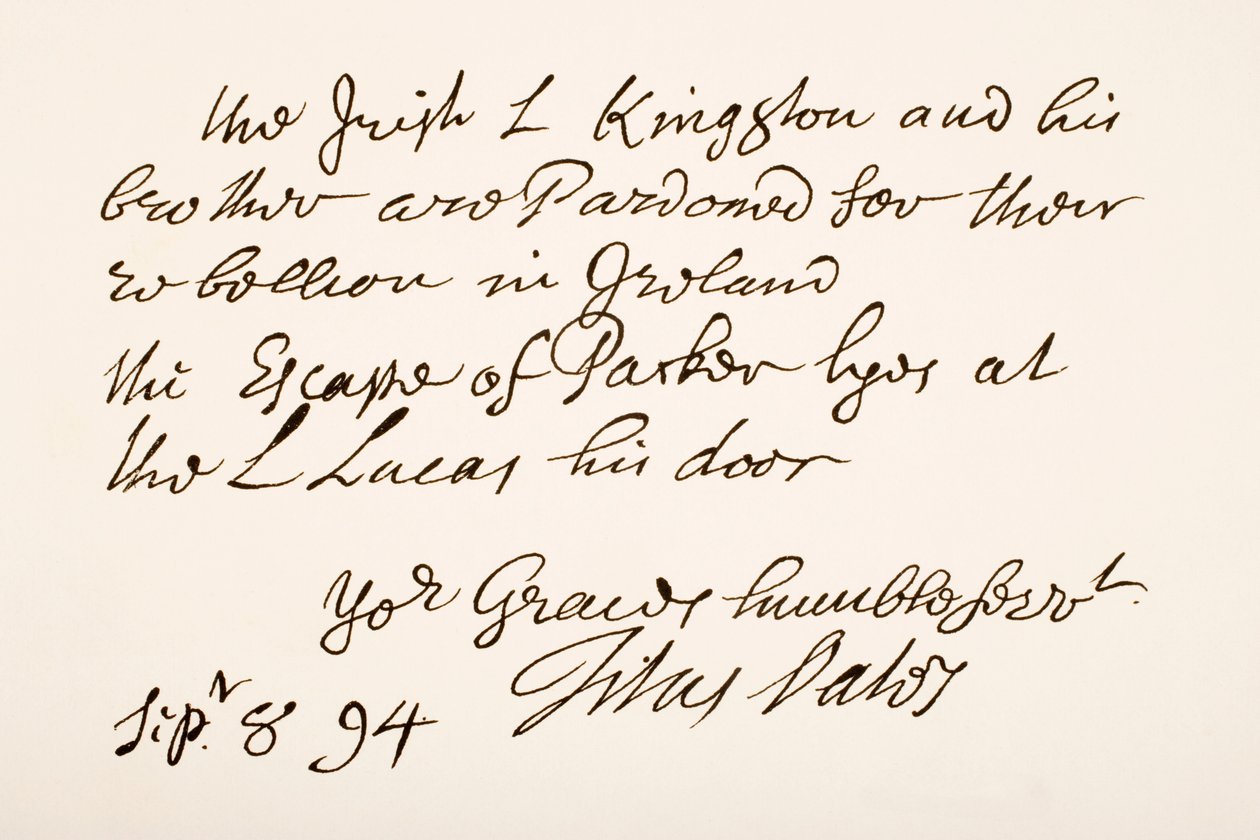 Håndskrift og underskrift af Titus Oates, 1694 af English School