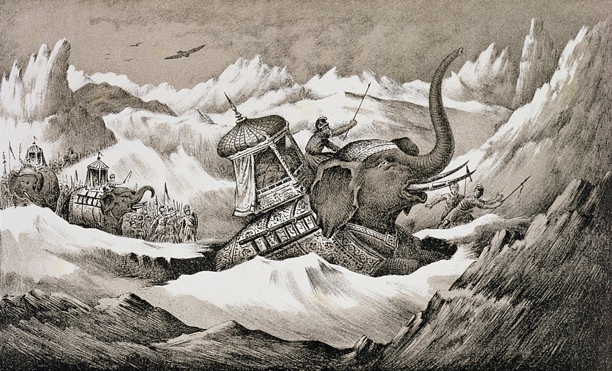 Hannibal (247-c.183 f.Kr.) og hans krigselefanter krydser Alperne af English School