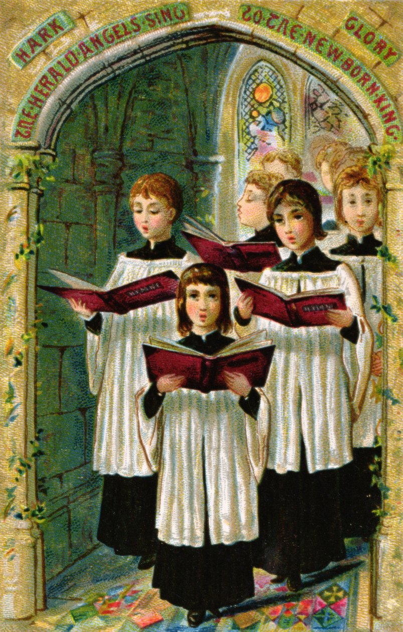 "Hark the Herald Angels Sing", victoriansk postkort af English School