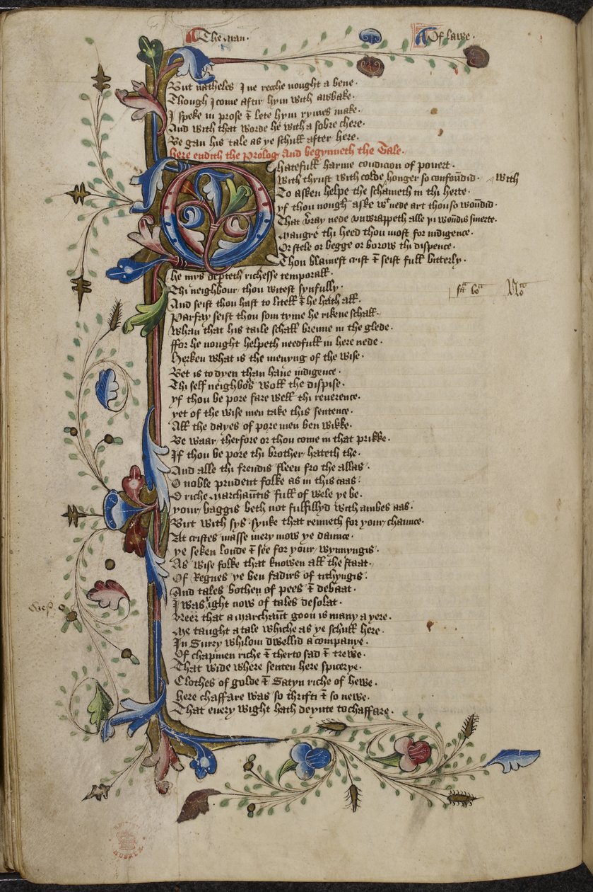 Harley 1758, f.56v Bar kant og initial 