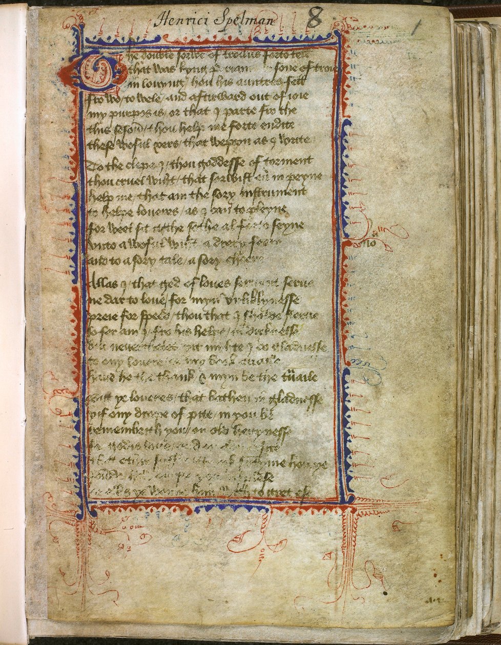 Harley 2392, f.1 Troilus and Criseyde, af Geoffrey Chaucer (vellum) af English School