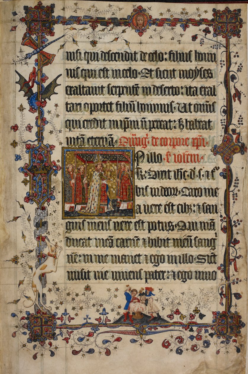 Harley 7026, f.13 The Feast of Corpus Christi, fra Lovel Lectionary, før 1408 (vellum) af English School