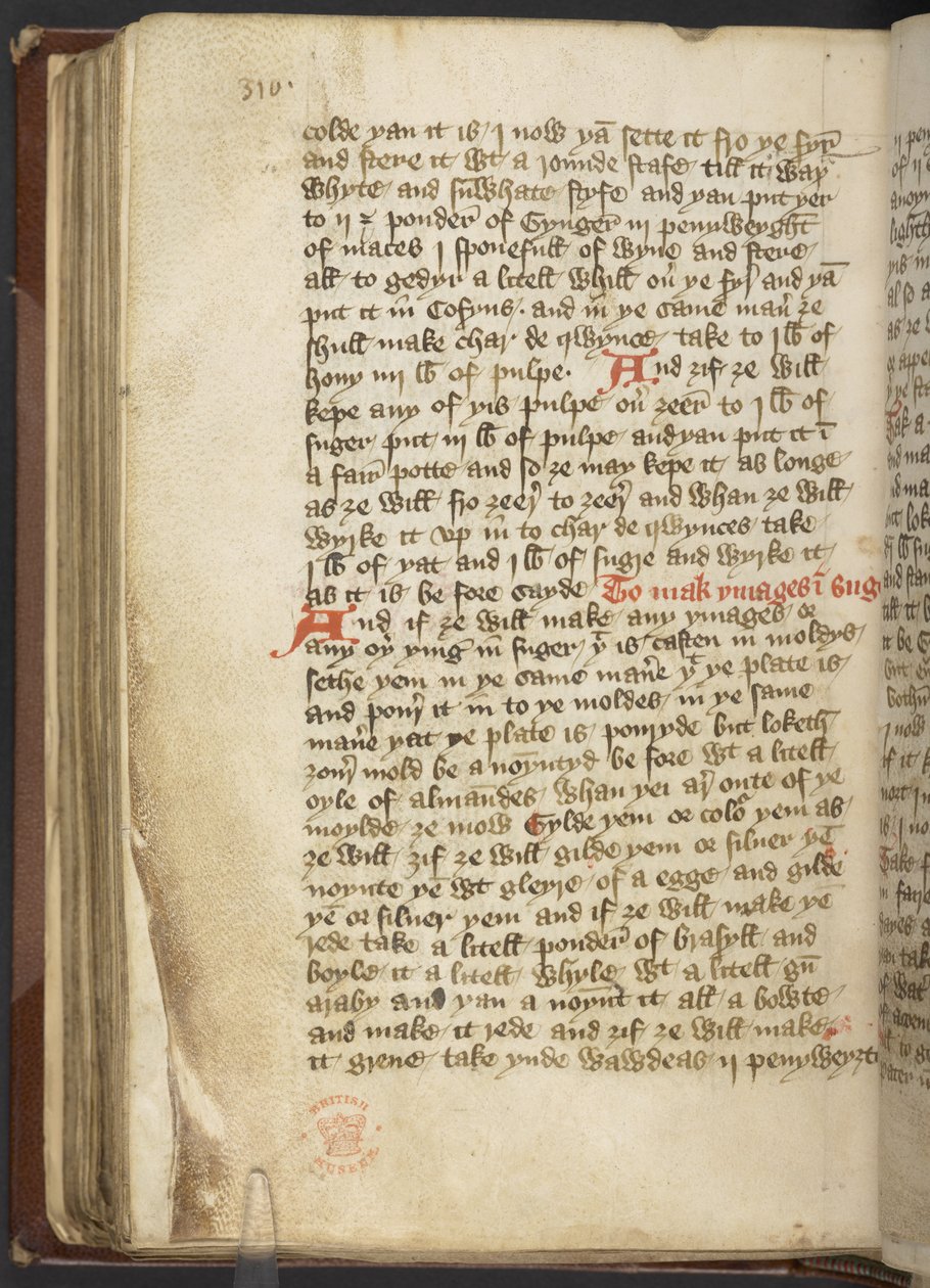 Harley MS 2378 Medicinske og kulinariske opskrifter, ca. 1395 (blæk på vellum) af English School