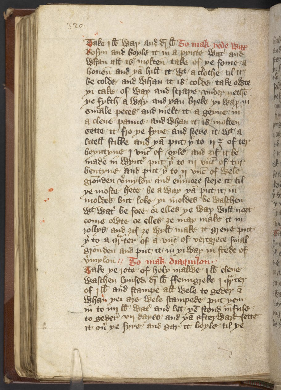 Harley MS 2378 Medicinske og kulinariske opskrifter, ca. 1395 (blæk på vellum) af English School