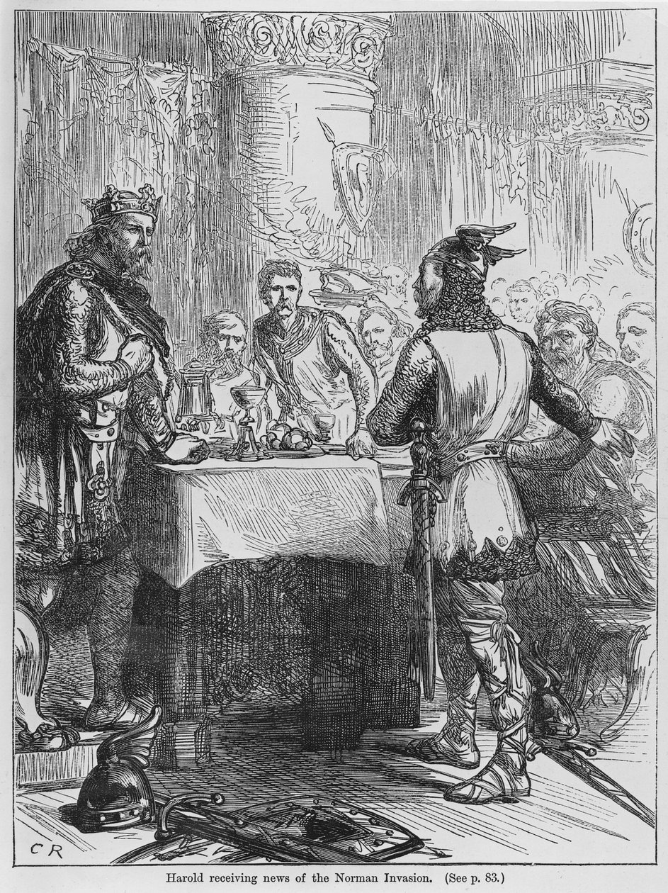 Harold modtager nyheder om den normanniske invasion i 1066 af English School