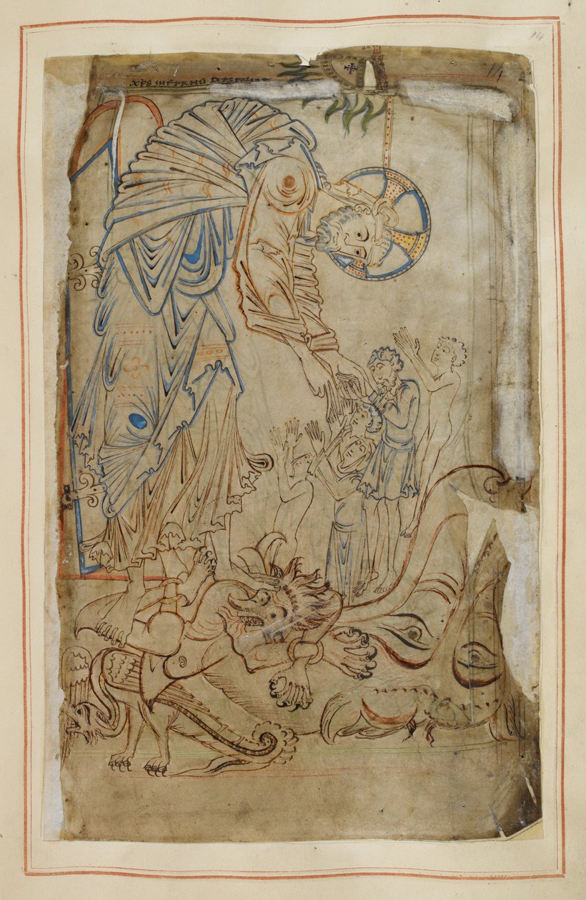 Helvedes forfølgelse, fra "Tiberius Psalter", Cotton MS Tiberius C VI, f.14 , ca. 1050 (pergament) af English School