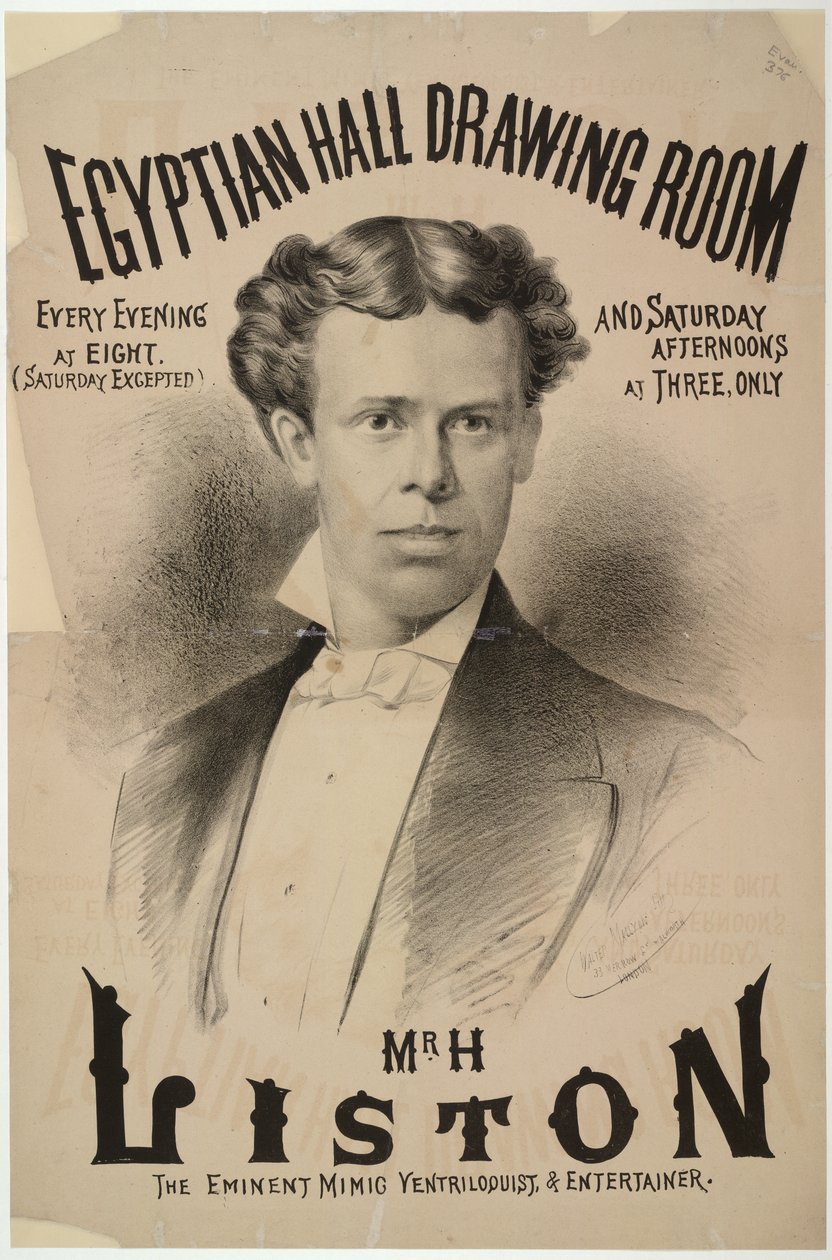 Harry Liston, bugtaleren og entertaineren, der dukkede op i Egyptian Hall i 1878 (litho) af English School