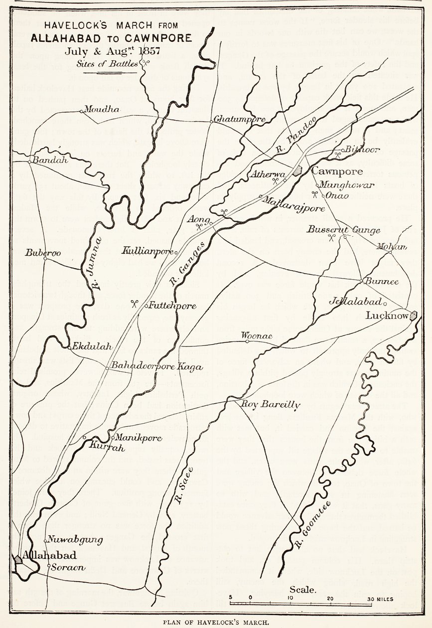 Havelocks March fra Allahabad til Cawnpore, juli og august 1857, fra Cassells Illustrated History of England af English School
