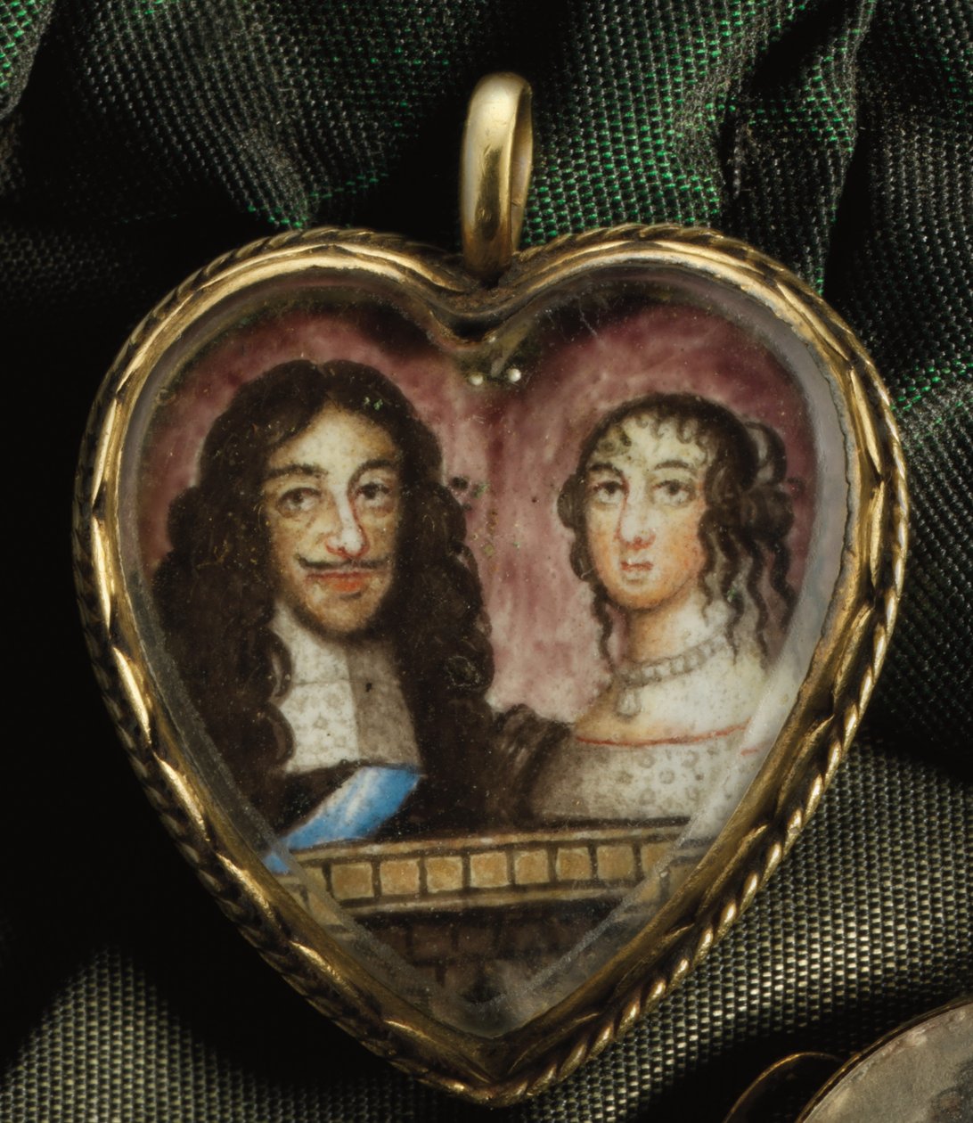 Hjerteformet Charles II mindevedhæng af English School