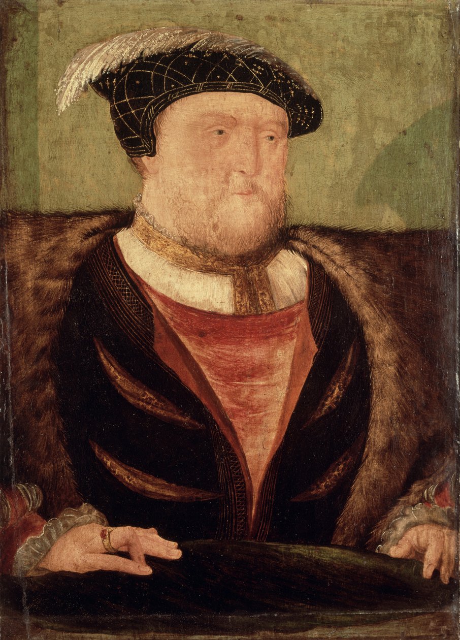 Henrik VIII (1491-1547) (olie på panel) af English School