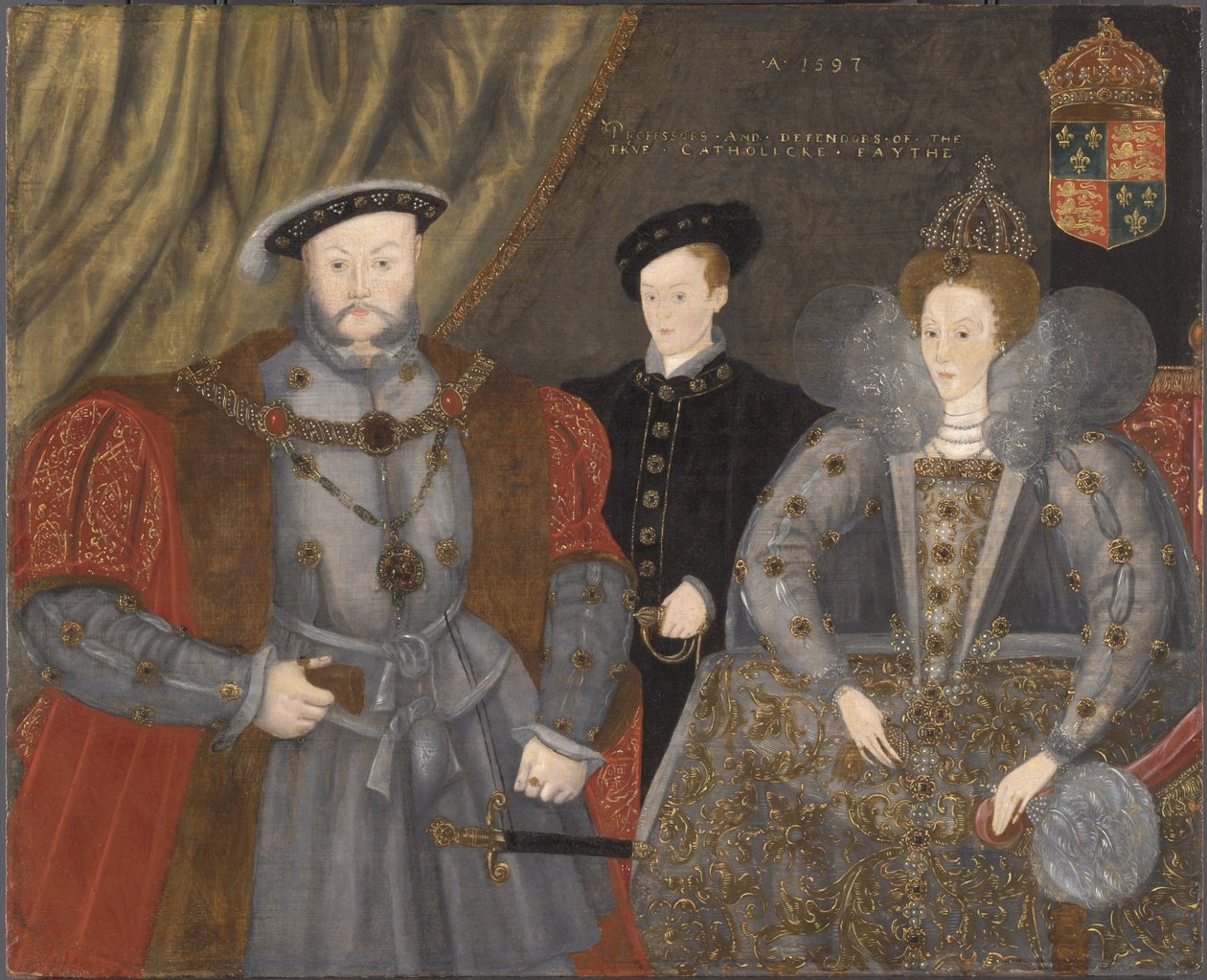 Henry VIII, Elizabeth I og Edward VI, 1597 af English School