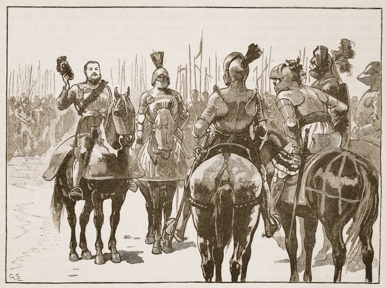 Henry og de tilfangetagne franske officerer, illustration fra Cassells Illustrated History of England (sepia foto) af English School