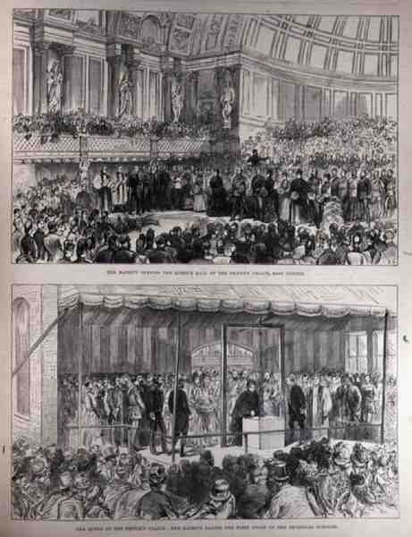 Hendes Majestæt åbner Queens Hall i Peoples Palace og lægger den første sten til de tekniske skoler, fra The Illustrated London News, 21. maj 1887 af English School