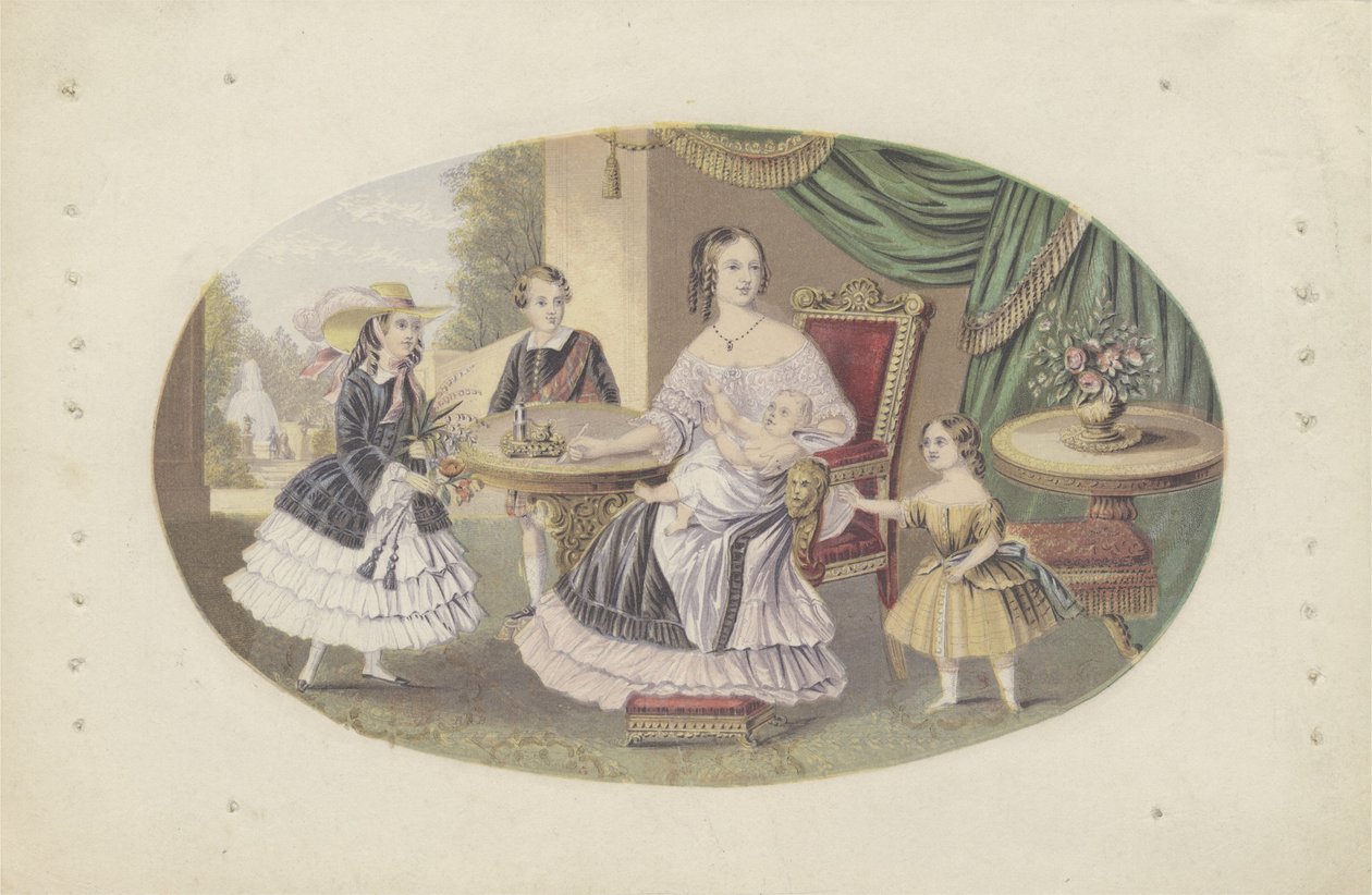 Hendes Majestæt Dronning Victoria og familie, ca. 1851 (akvatinte) af English School
